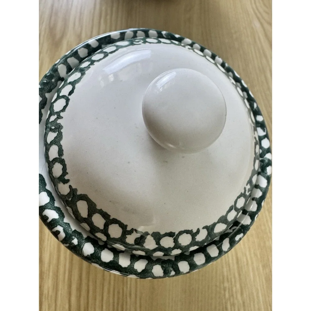Vintage Green Heart Ceramic Canister Set 3 Spongeware Cottagecore Country 1990s